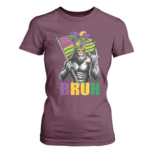 Funny Mardi Gras Bigfoot Bruh T Shirt For Women Sasquatch Carnival NOLA American Flag TS11 Maroon Print Your Wear