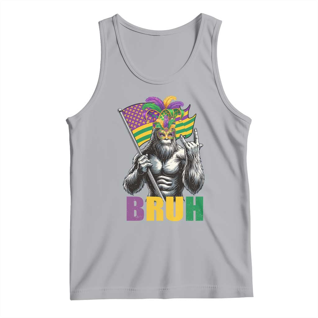 Funny Mardi Gras Bigfoot Bruh Tank Top Sasquatch Carnival NOLA American Flag TS11 Athletic Heather Print Your Wear