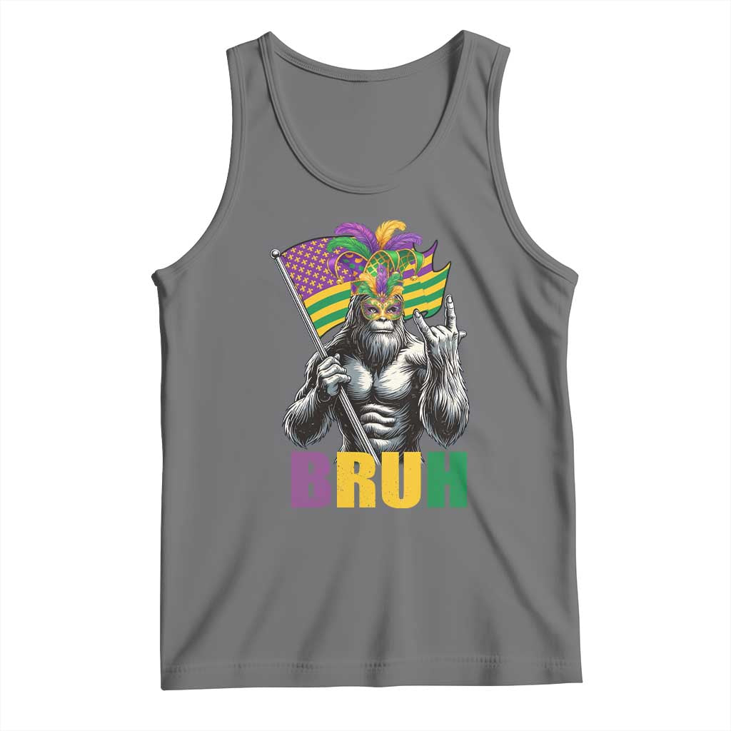 Funny Mardi Gras Bigfoot Bruh Tank Top Sasquatch Carnival NOLA American Flag TS11 Black Heather Print Your Wear