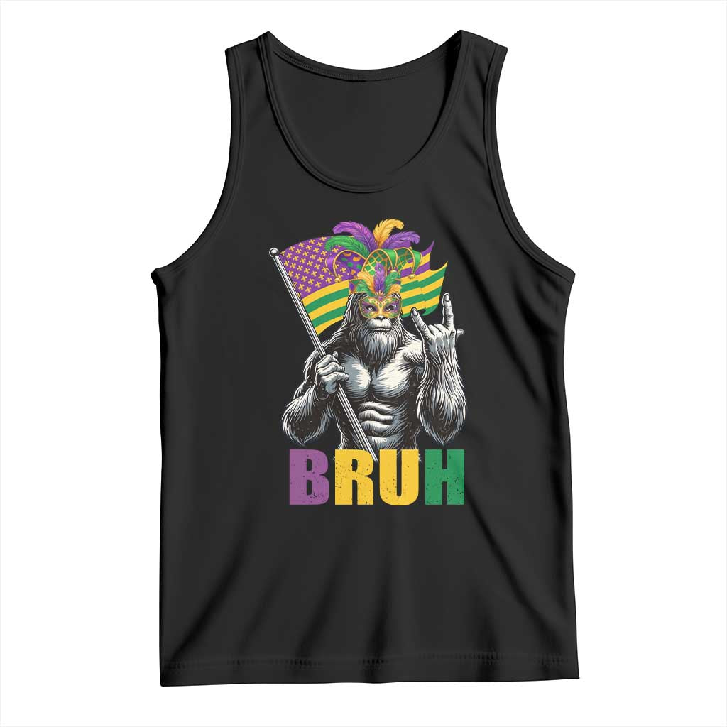 Funny Mardi Gras Bigfoot Bruh Tank Top Sasquatch Carnival NOLA American Flag TS11 Black Print Your Wear