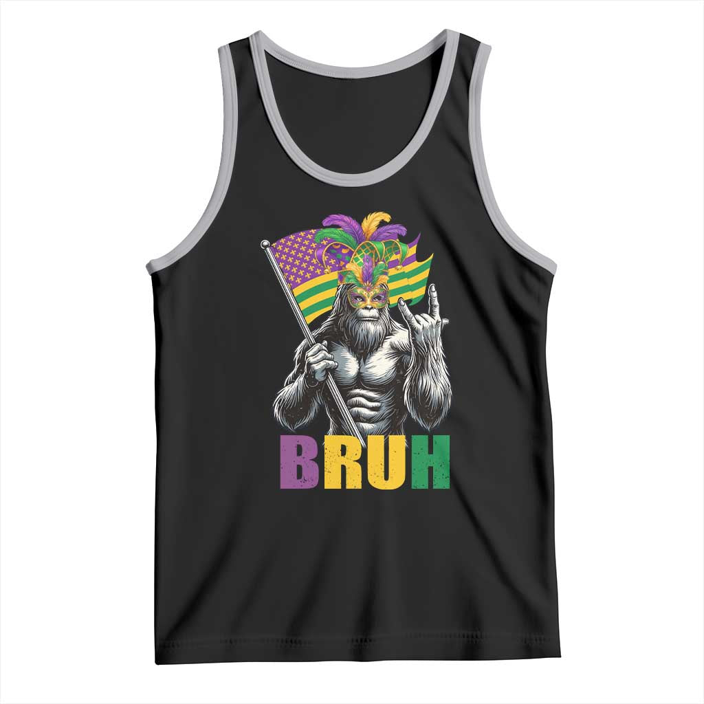 Funny Mardi Gras Bigfoot Bruh Tank Top Sasquatch Carnival NOLA American Flag TS11 Black Athletic Heather Print Your Wear