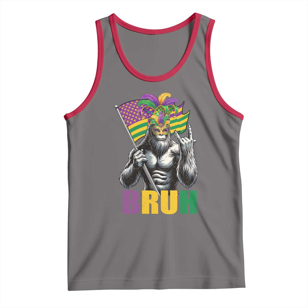 Funny Mardi Gras Bigfoot Bruh Tank Top Sasquatch Carnival NOLA American Flag TS11 Deep Heather Red Print Your Wear