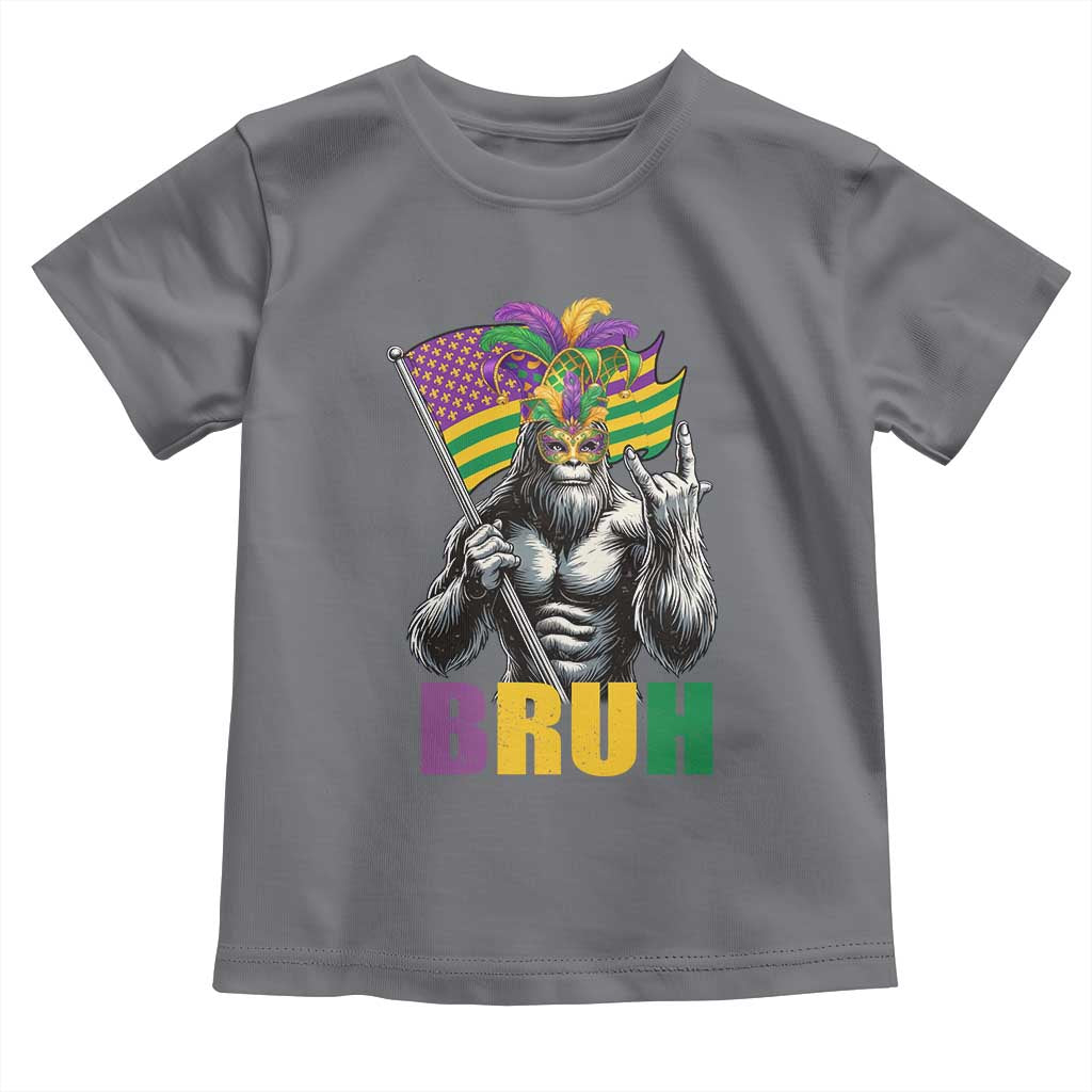 Funny Mardi Gras Bigfoot Bruh Toddler T Shirt Sasquatch Carnival NOLA American Flag TS11 Charcoal Print Your Wear