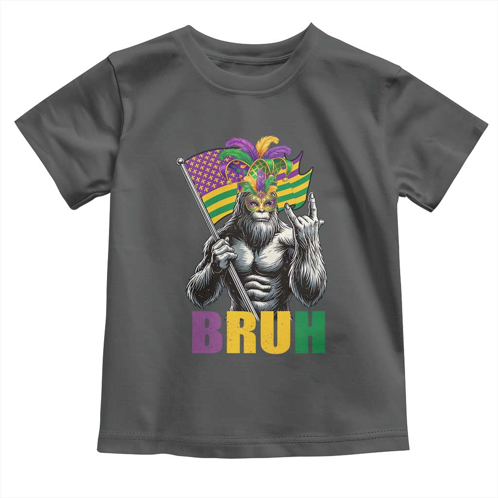 Funny Mardi Gras Bigfoot Bruh Toddler T Shirt Sasquatch Carnival NOLA American Flag TS11 Dark Heather Print Your Wear