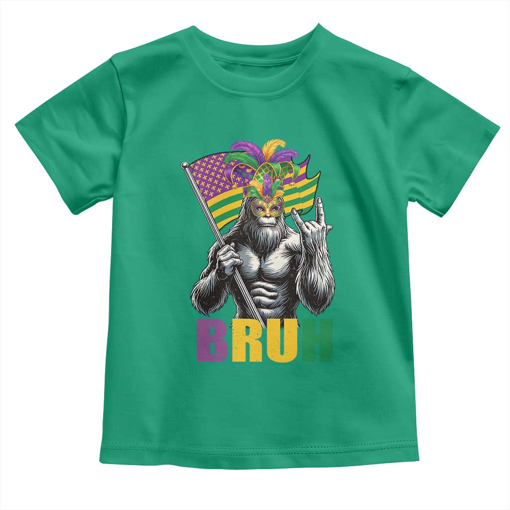 Funny Mardi Gras Bigfoot Bruh Toddler T Shirt Sasquatch Carnival NOLA American Flag TS11 Irish Green Print Your Wear