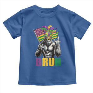 Funny Mardi Gras Bigfoot Bruh Toddler T Shirt Sasquatch Carnival NOLA American Flag TS11 Royal Blue Print Your Wear