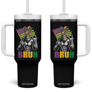 Funny Mardi Gras Bigfoot Bruh Tumbler With Handle Sasquatch Carnival NOLA American Flag TS11 One Size: 40 oz Black Print Your Wear