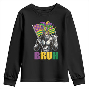 Funny Mardi Gras Bigfoot Bruh Youth Sweatshirt Sasquatch Carnival NOLA American Flag TS11 Black Print Your Wear