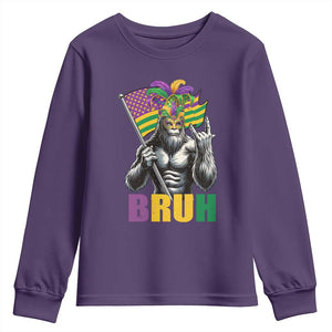 Funny Mardi Gras Bigfoot Bruh Youth Sweatshirt Sasquatch Carnival NOLA American Flag TS11 Purple Print Your Wear