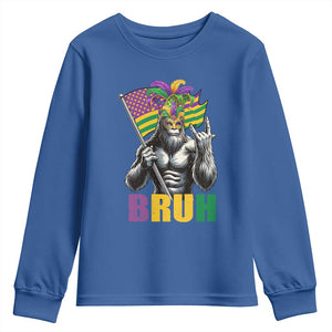 Funny Mardi Gras Bigfoot Bruh Youth Sweatshirt Sasquatch Carnival NOLA American Flag TS11 Royal Blue Print Your Wear