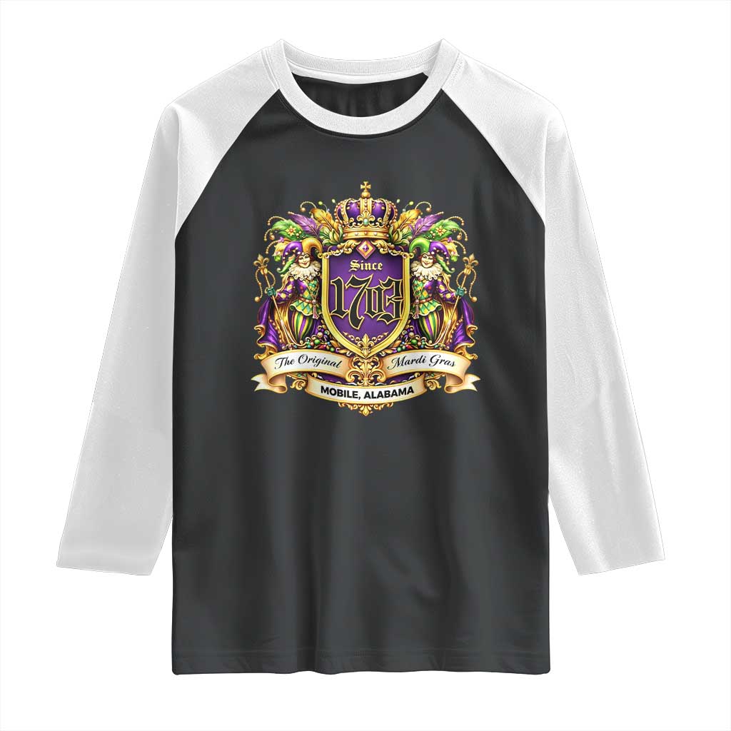 The Original Mardi Gras Mobile Alabama Since 1703 Raglan Shirt Funny Carnival TS11 Black White Print Your Wear