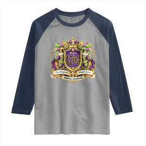 The Original Mardi Gras Mobile Alabama Since 1703 Raglan Shirt Funny Carnival TS11 Sport Gray Navy Print Your Wear