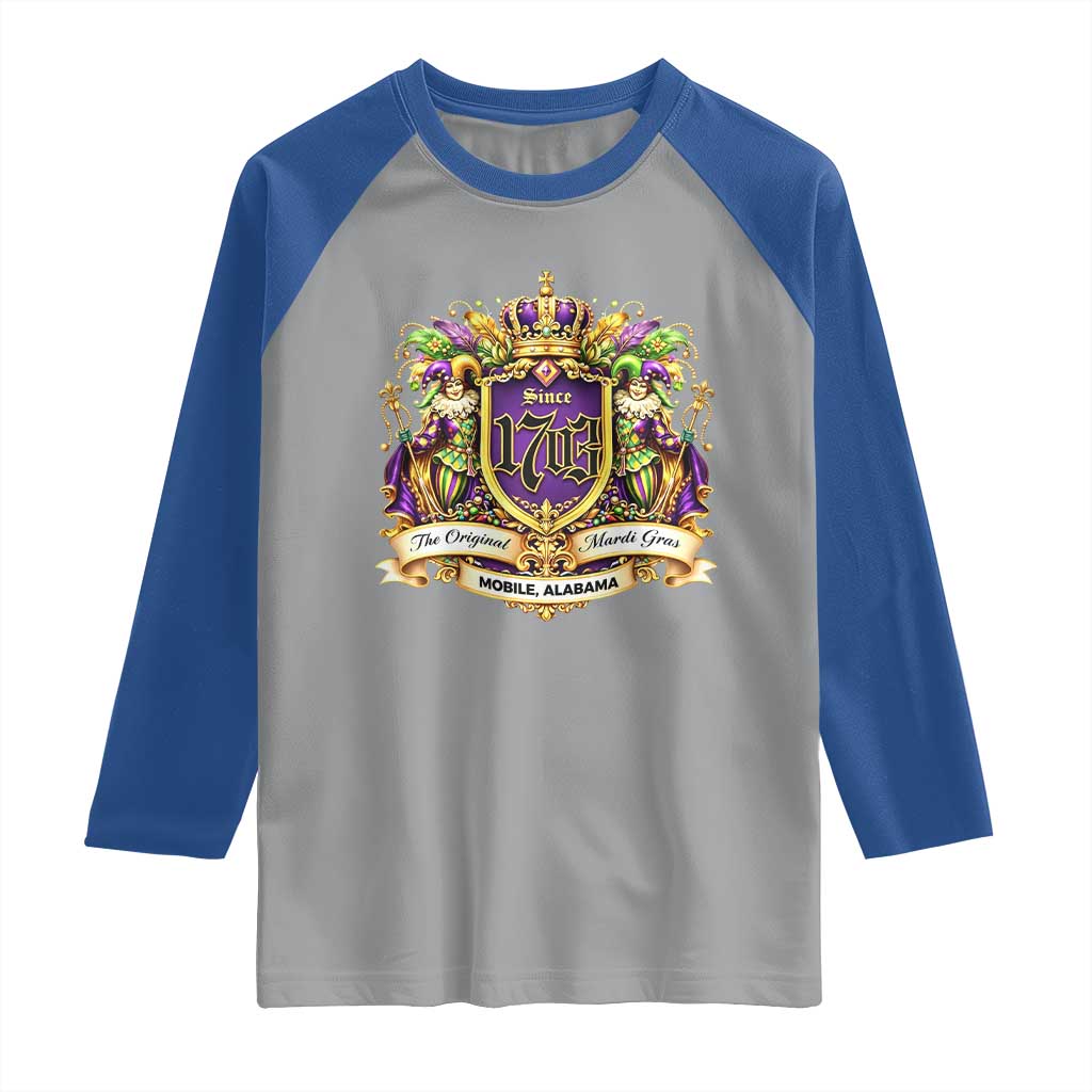 The Original Mardi Gras Mobile Alabama Since 1703 Raglan Shirt Funny Carnival TS11 Sport Gray Royal Print Your Wear