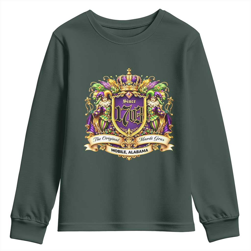 The Original Mardi Gras Mobile Alabama Since 1703 Youth Sweatshirt Funny Carnival TS11 Dark Forest Green Print Your Wear