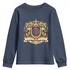The Original Mardi Gras Mobile Alabama Since 1703 Youth Sweatshirt Funny Carnival TS11 Navy Print Your Wear