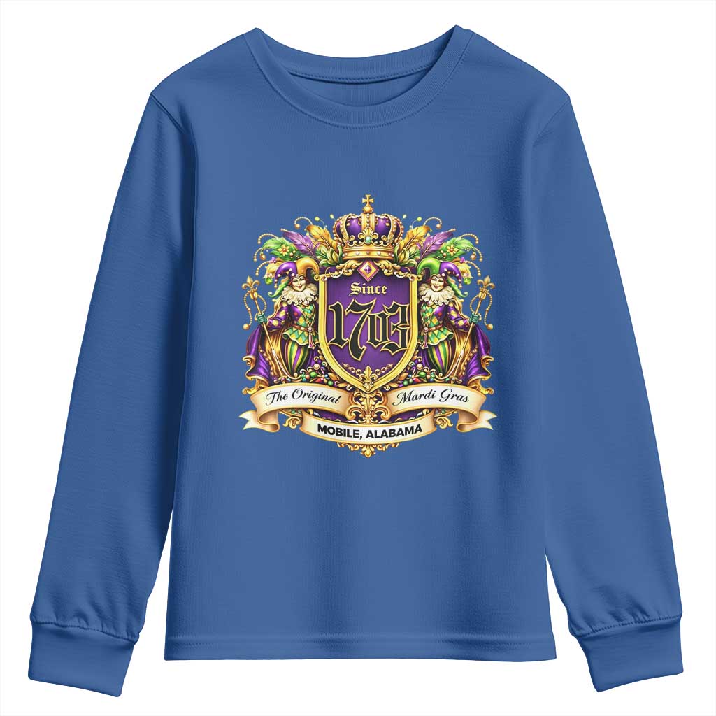The Original Mardi Gras Mobile Alabama Since 1703 Youth Sweatshirt Funny Carnival TS11 Royal Blue Print Your Wear