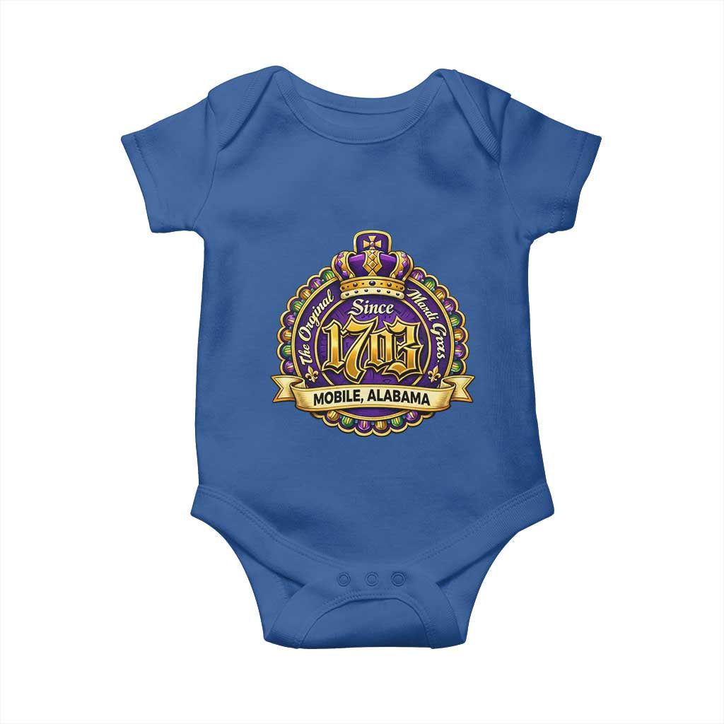 The Original Mardi Gras Mobile Alabama Since 1703 Baby Onesie TS11 Royal Blue Print Your Wear