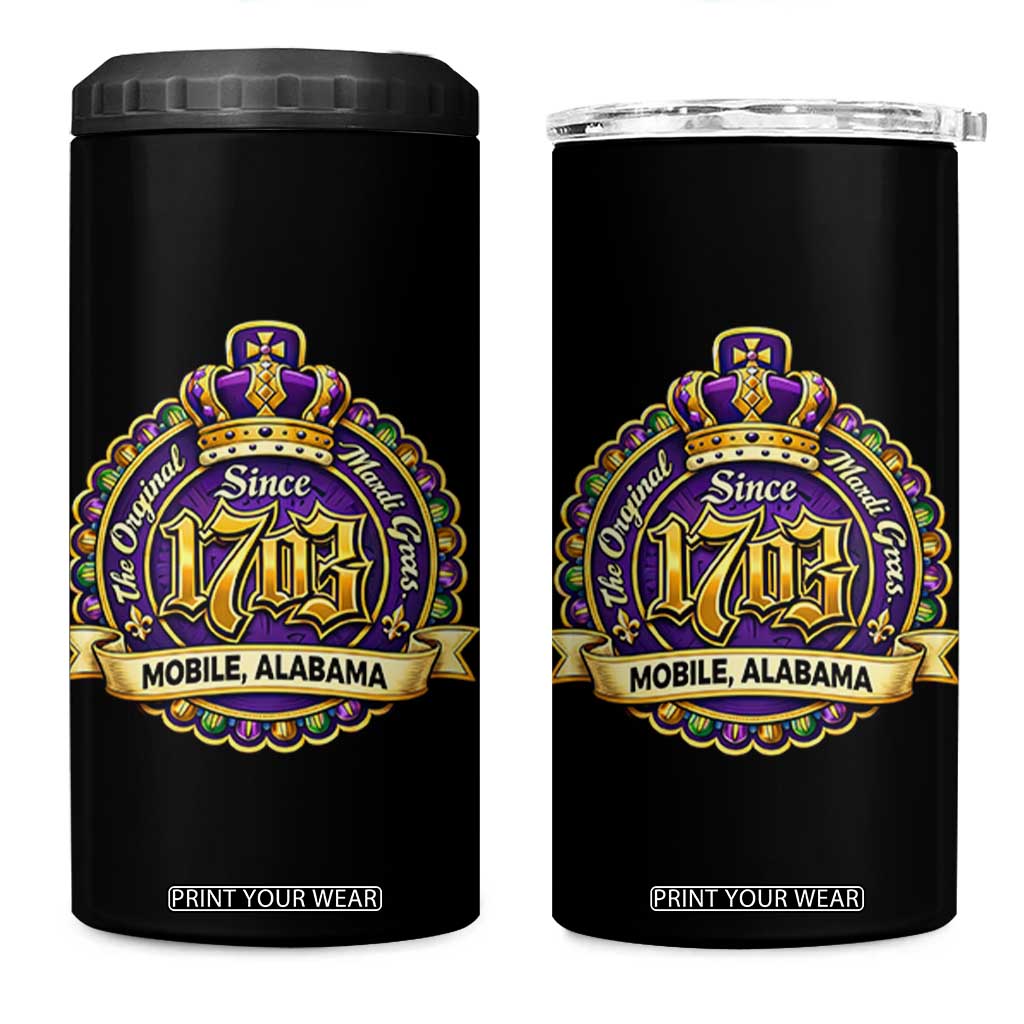 The Original Mardi Gras Mobile Alabama Since 1703 4 in 1 Can Cooler Tumbler TS11 One Size: 16 oz Black Print Your Wear