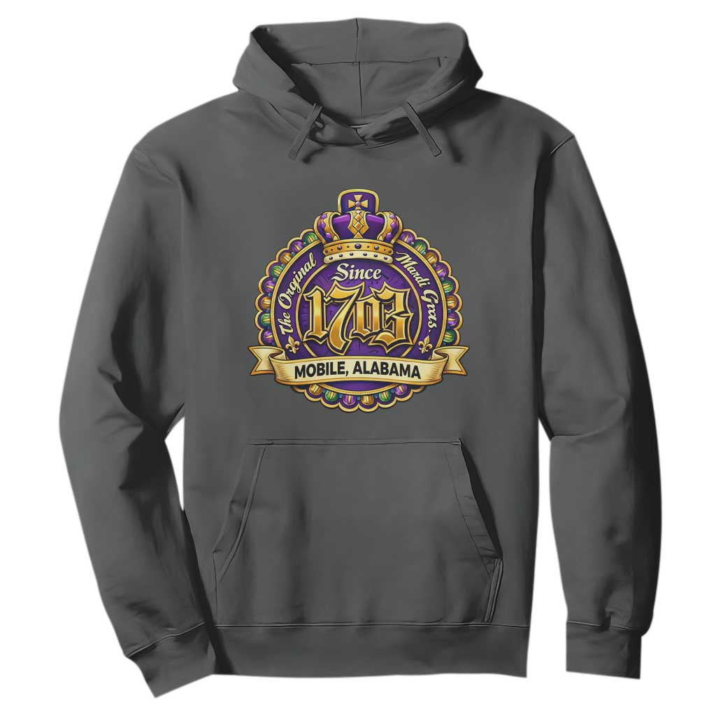 The Original Mardi Gras Mobile Alabama Since 1703 Hoodie TS11 Dark Heather Print Your Wear