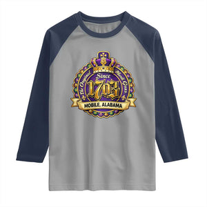 The Original Mardi Gras Mobile Alabama Since 1703 Raglan Shirt TS11 Sport Gray Navy Print Your Wear