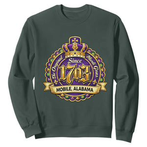 The Original Mardi Gras Mobile Alabama Since 1703 Sweatshirt TS11 Dark Forest Green Print Your Wear