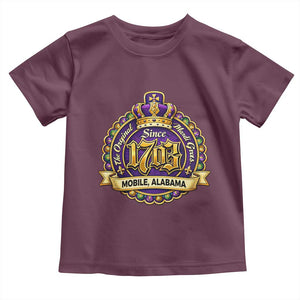 The Original Mardi Gras Mobile Alabama Since 1703 Toddler T Shirt TS11 Maroon Print Your Wear