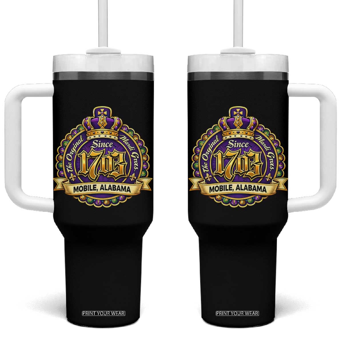 The Original Mardi Gras Mobile Alabama Since 1703 Tumbler With Handle TS11 One Size: 40 oz Black Print Your Wear