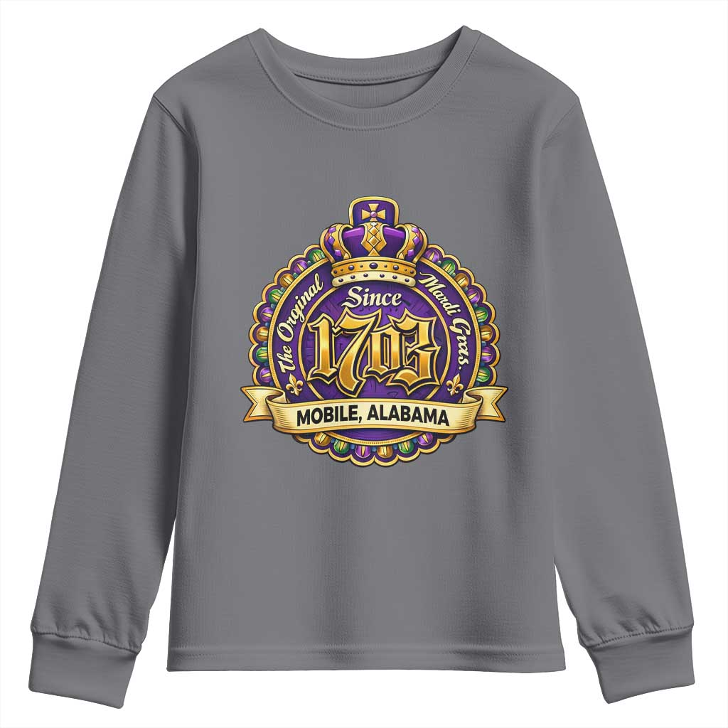 The Original Mardi Gras Mobile Alabama Since 1703 Youth Sweatshirt TS11 Charcoal Print Your Wear