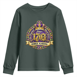 The Original Mardi Gras Mobile Alabama Since 1703 Youth Sweatshirt TS11 Dark Forest Green Print Your Wear