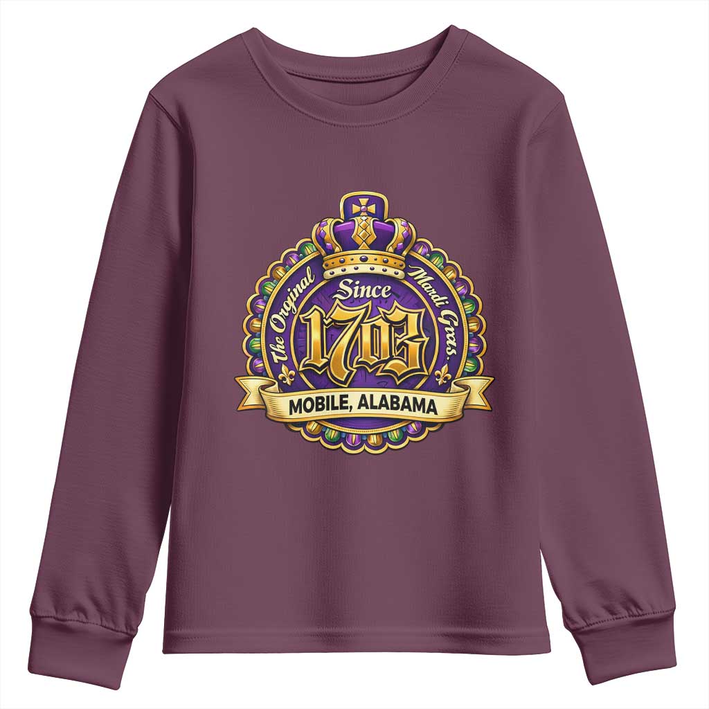 The Original Mardi Gras Mobile Alabama Since 1703 Youth Sweatshirt TS11 Maroon Print Your Wear