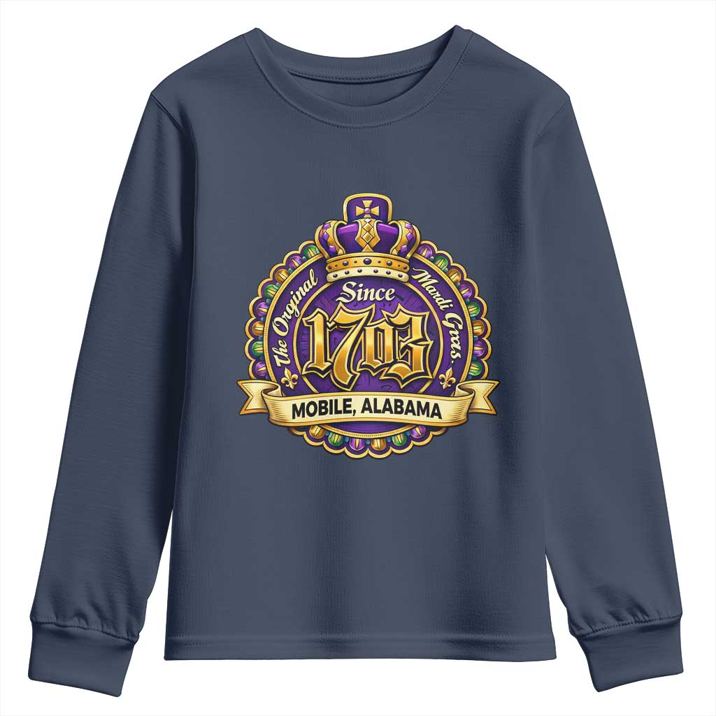 The Original Mardi Gras Mobile Alabama Since 1703 Youth Sweatshirt TS11 Navy Print Your Wear