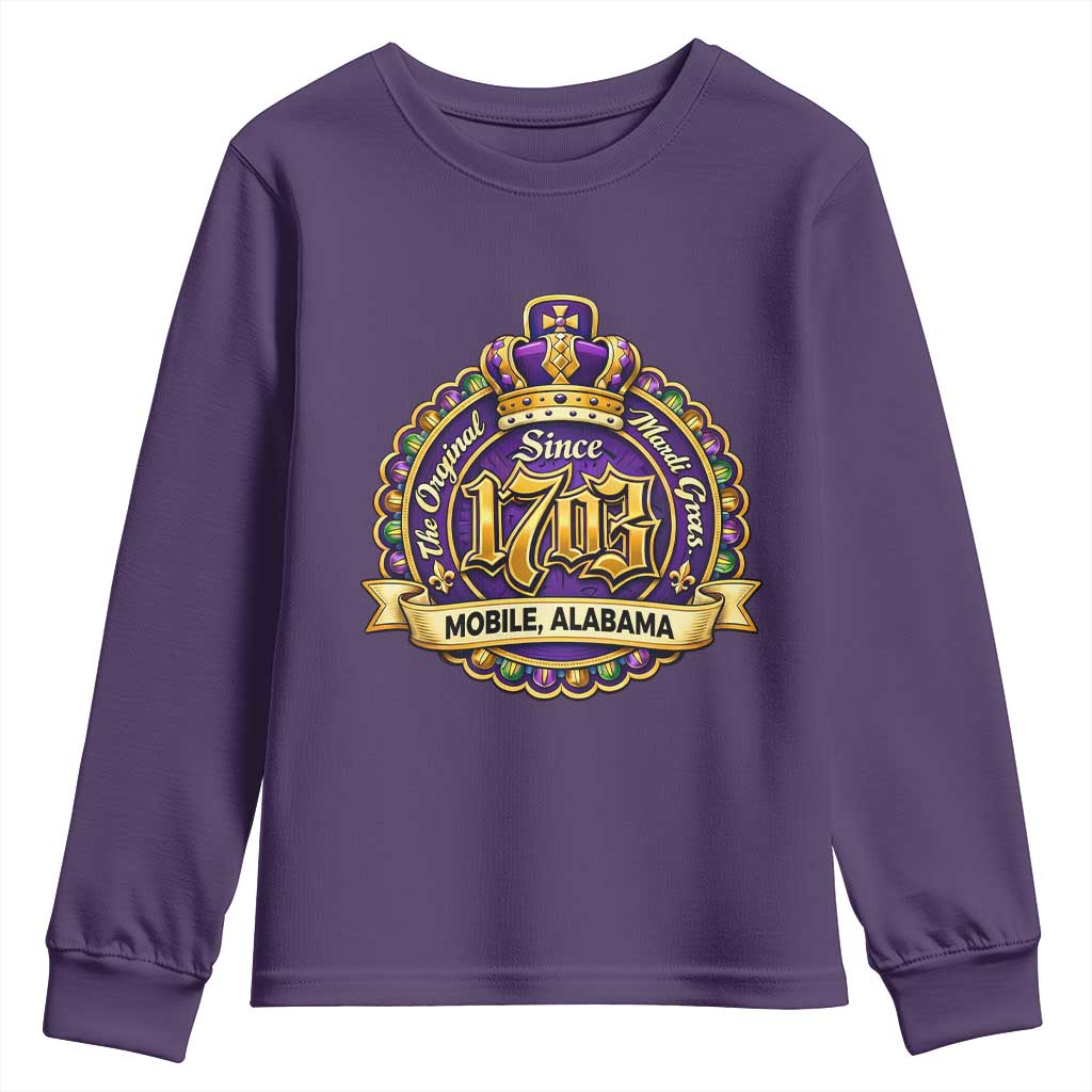 The Original Mardi Gras Mobile Alabama Since 1703 Youth Sweatshirt TS11 Purple Print Your Wear