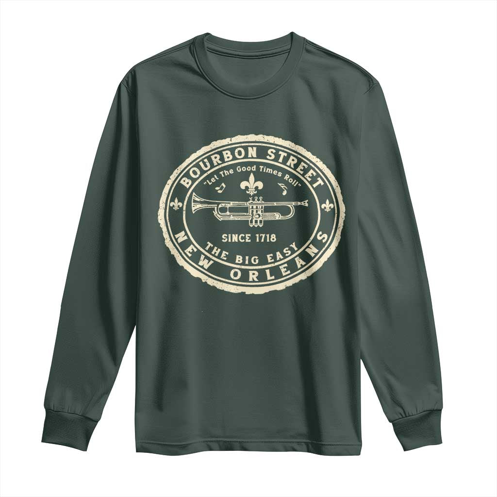 New Orleans Bourbon Street The Big Easy Long Sleeve Shirt Let The Good Times Roll TS11 Dark Forest Green Print Your Wear
