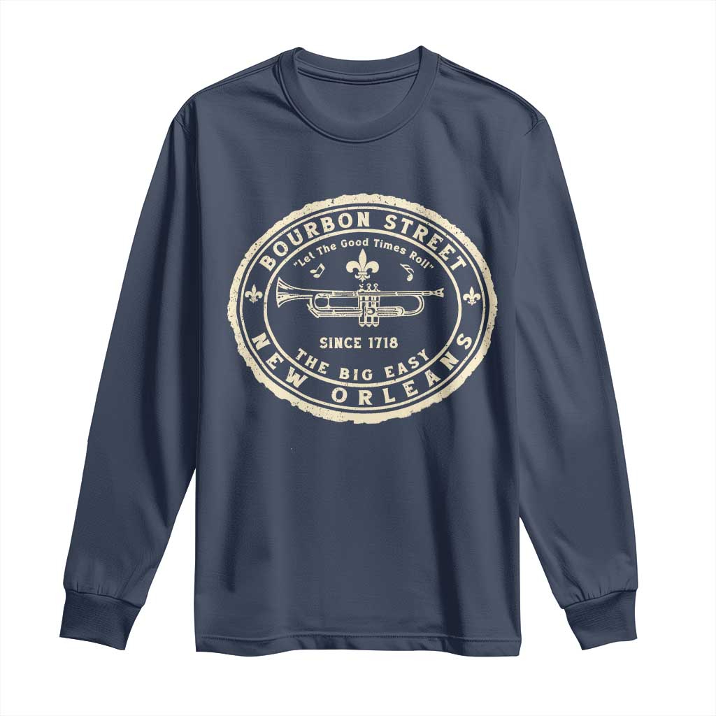 New Orleans Bourbon Street The Big Easy Long Sleeve Shirt Let The Good Times Roll TS11 Navy Print Your Wear