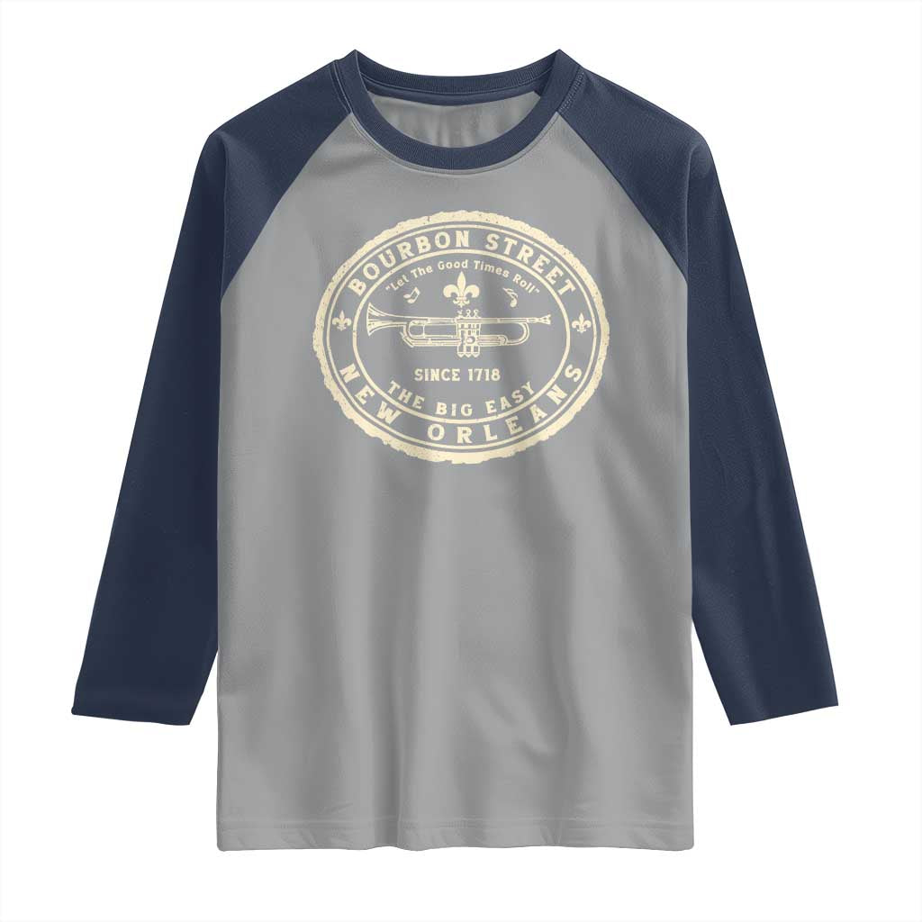 New Orleans Bourbon Street The Big Easy Raglan Shirt Let The Good Times Roll TS11 Sport Gray Navy Print Your Wear