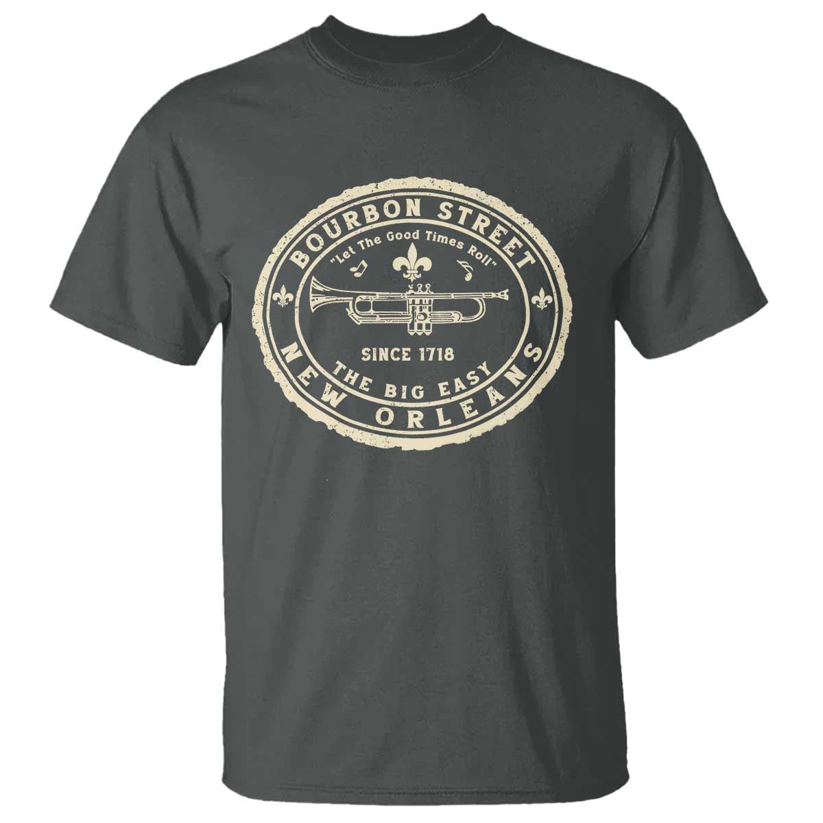 New Orleans Bourbon Street The Big Easy T Shirt Let The Good Times Roll TS11 Dark Heather Print Your Wear