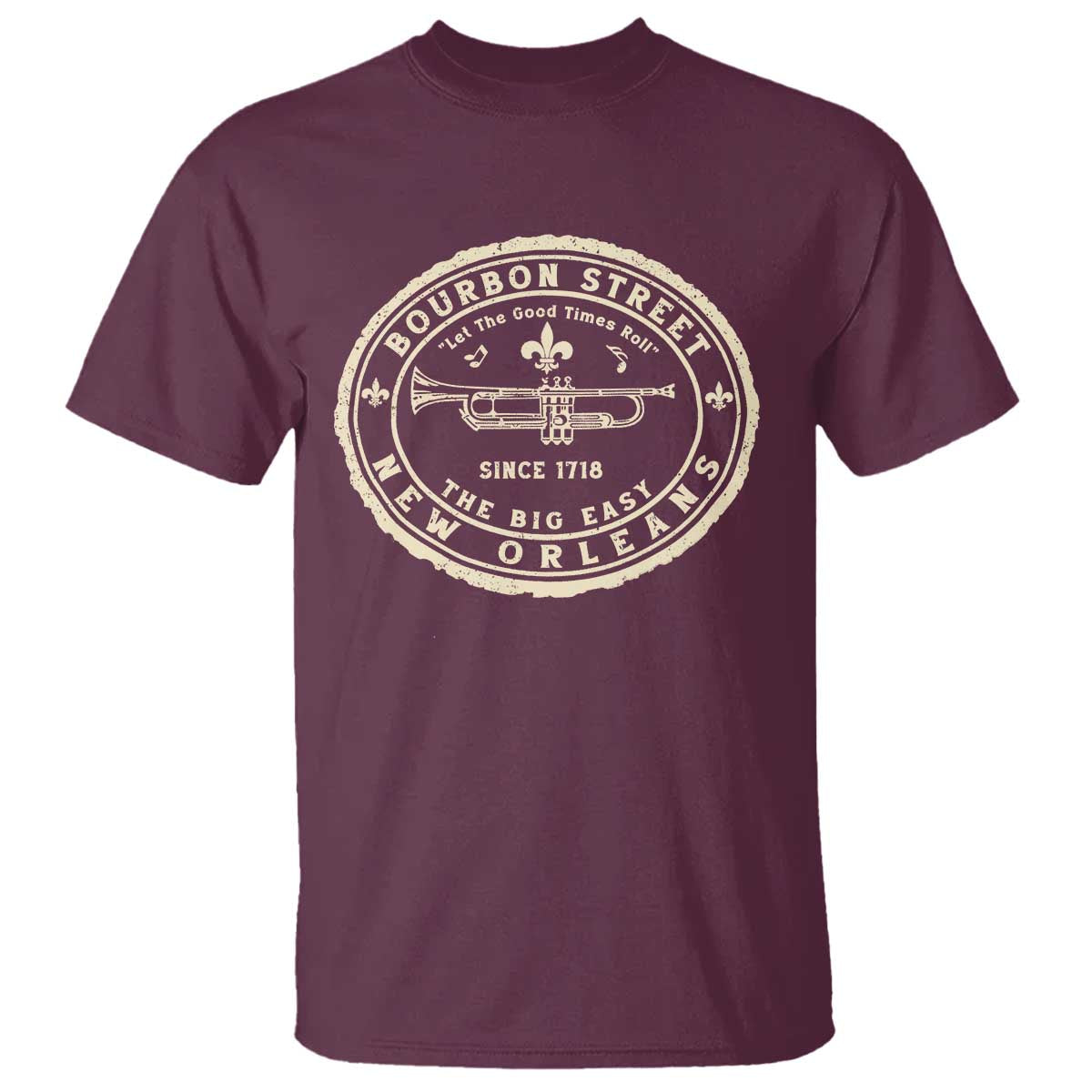 New Orleans Bourbon Street The Big Easy T Shirt Let The Good Times Roll TS11 Maroon Print Your Wear