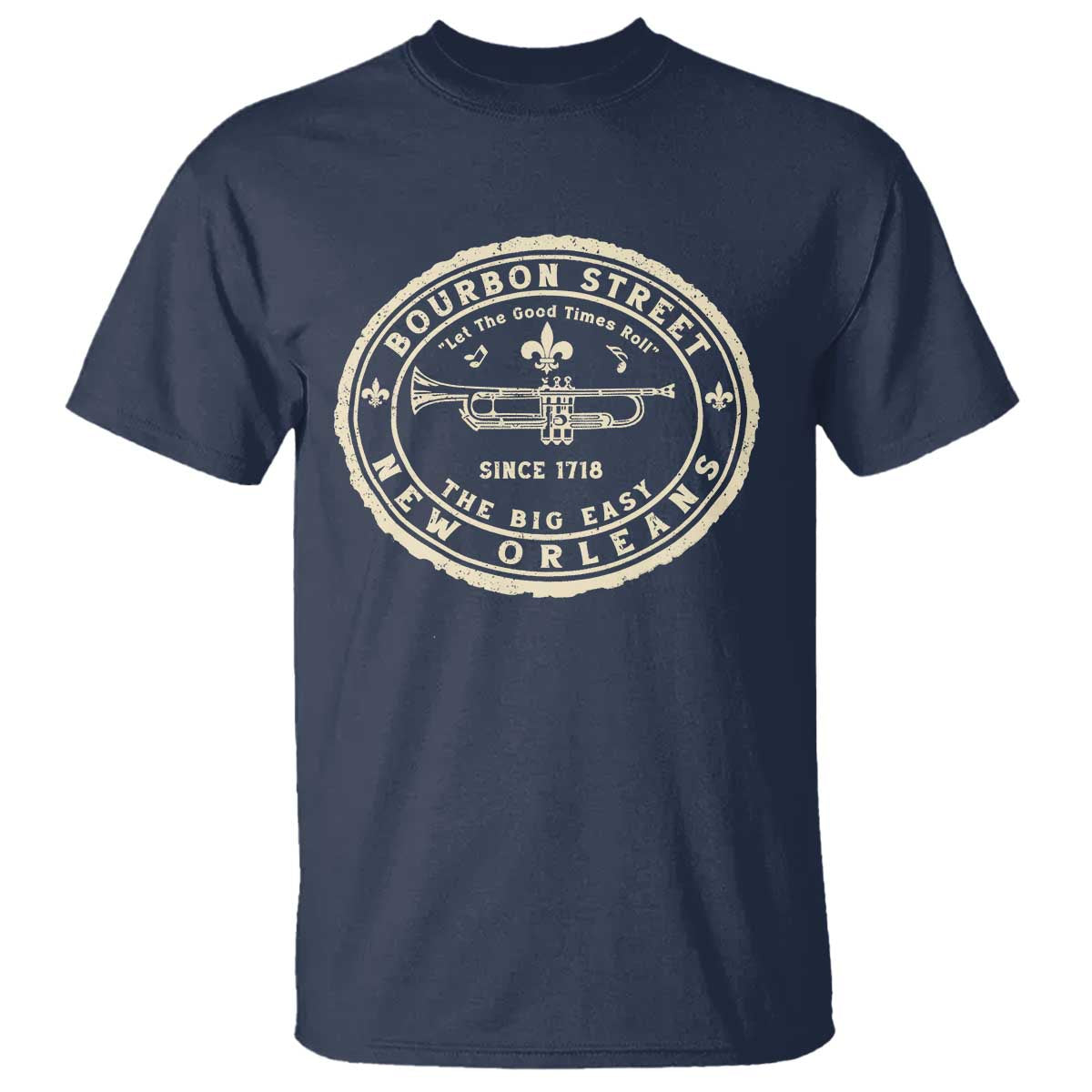 New Orleans Bourbon Street The Big Easy T Shirt Let The Good Times Roll TS11 Navy Print Your Wear