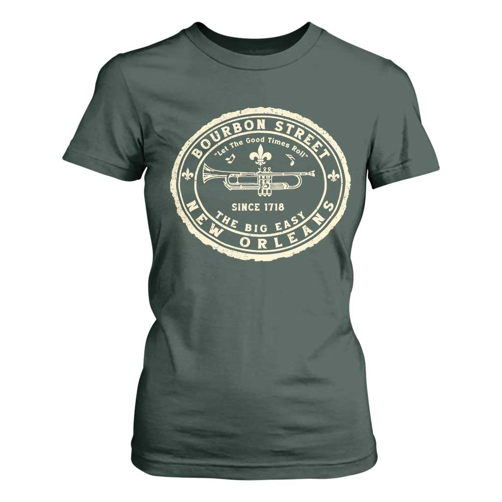 New Orleans Bourbon Street The Big Easy T Shirt For Women Let The Good Times Roll TS11 Dark Forest Green Print Your Wear