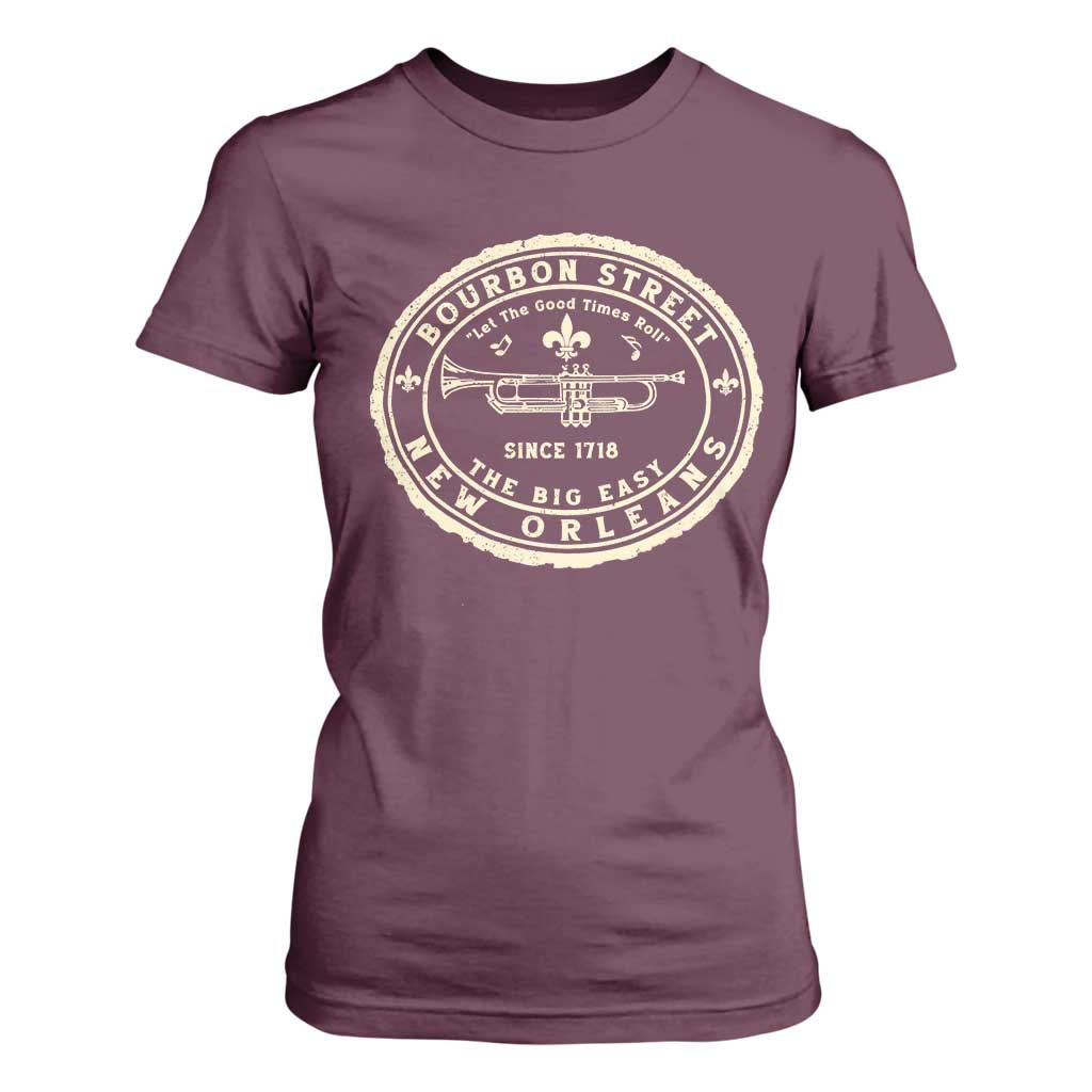 New Orleans Bourbon Street The Big Easy T Shirt For Women Let The Good Times Roll TS11 Maroon Print Your Wear