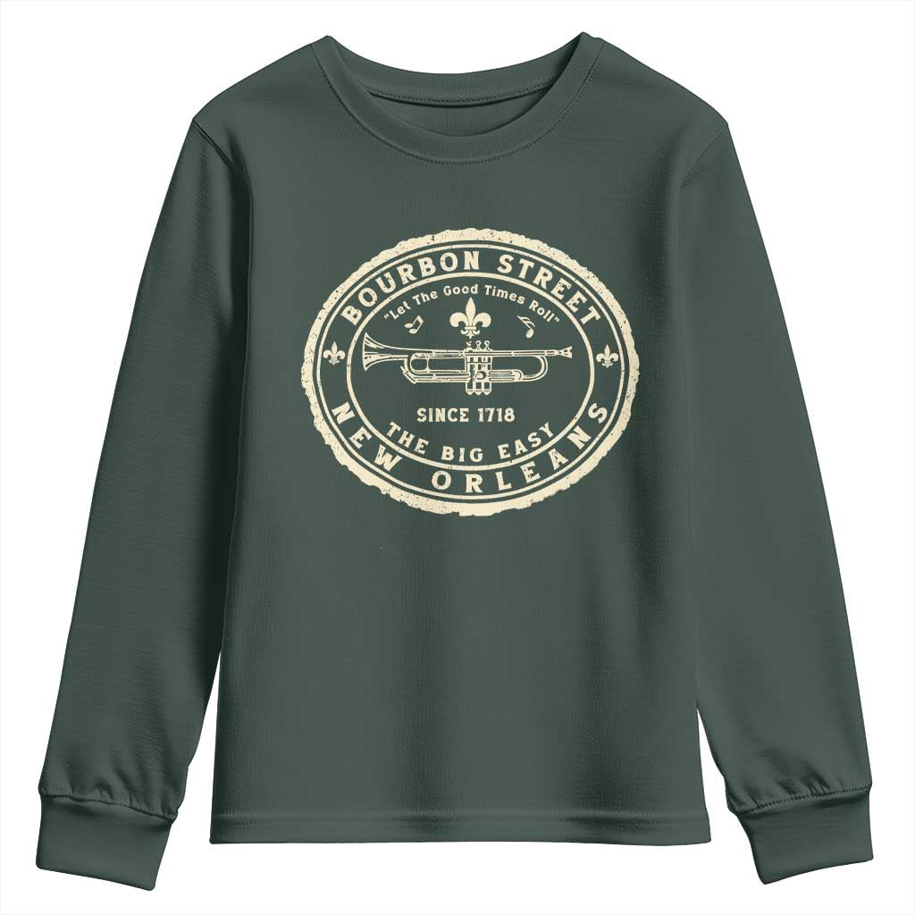 New Orleans Bourbon Street The Big Easy Youth Sweatshirt Let The Good Times Roll TS11 Dark Forest Green Print Your Wear