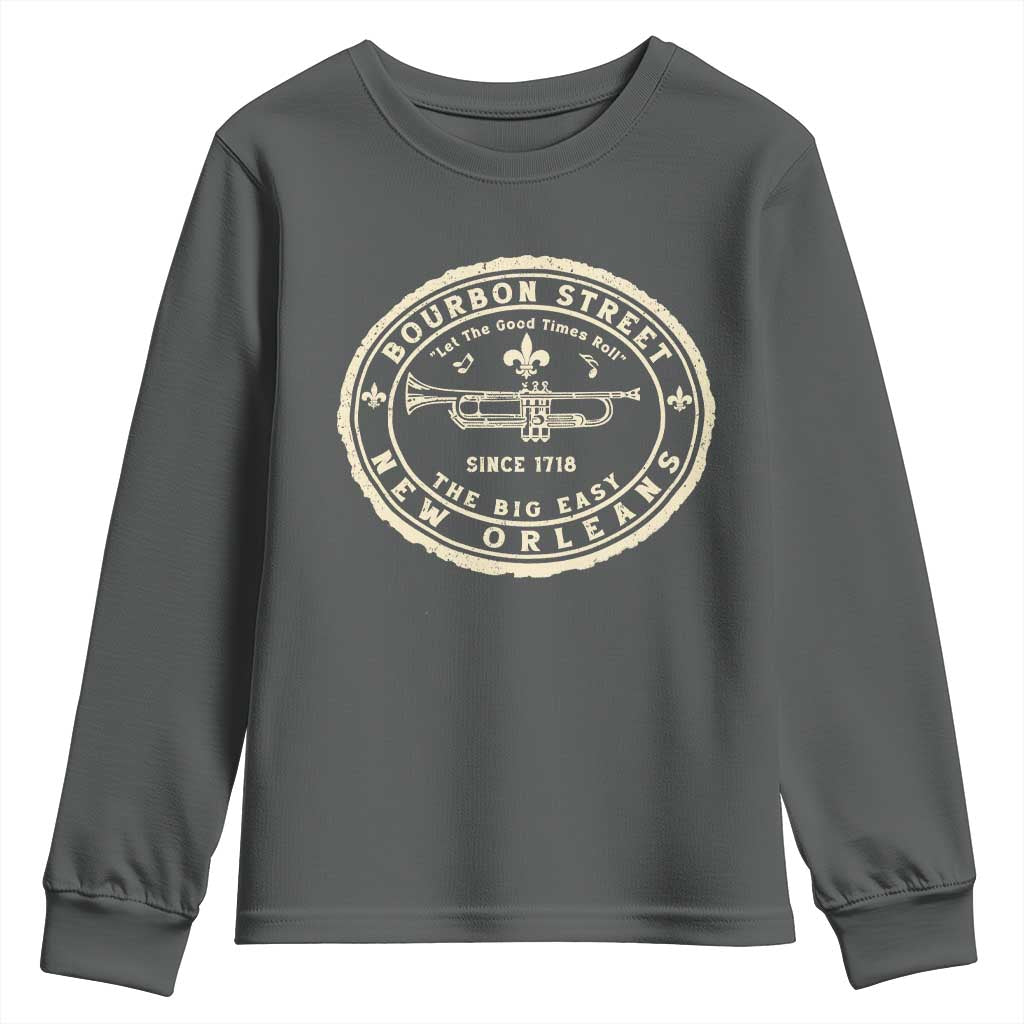 New Orleans Bourbon Street The Big Easy Youth Sweatshirt Let The Good Times Roll TS11 Dark Heather Print Your Wear