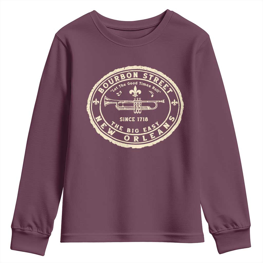 New Orleans Bourbon Street The Big Easy Youth Sweatshirt Let The Good Times Roll TS11 Maroon Print Your Wear