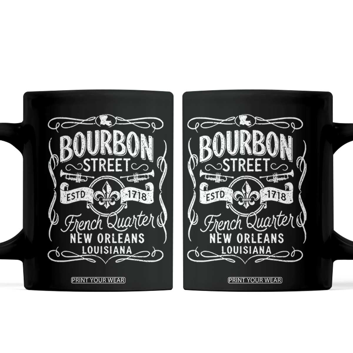 Bourbon Street French Quarter New Orleans Vintage Scrollwork Coffee Mug TS11 Black Print Your Wear