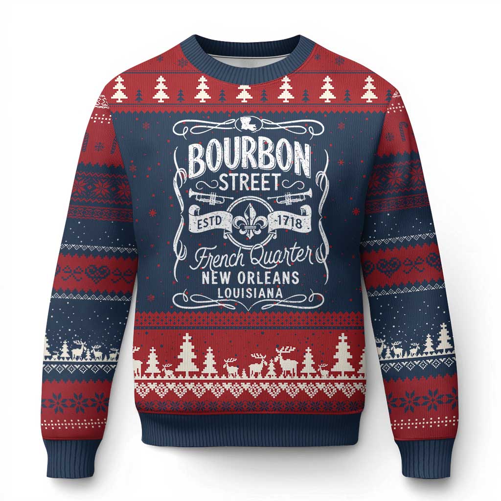 Bourbon Street French Quarter New Orleans Vintage Scrollwork Ugly Christmas Sweater TS11 Navy Red Print Your Wear
