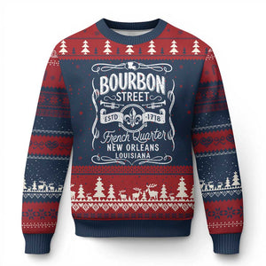 Bourbon Street French Quarter New Orleans Vintage Scrollwork Ugly Christmas Sweater TS11 Navy Red Print Your Wear
