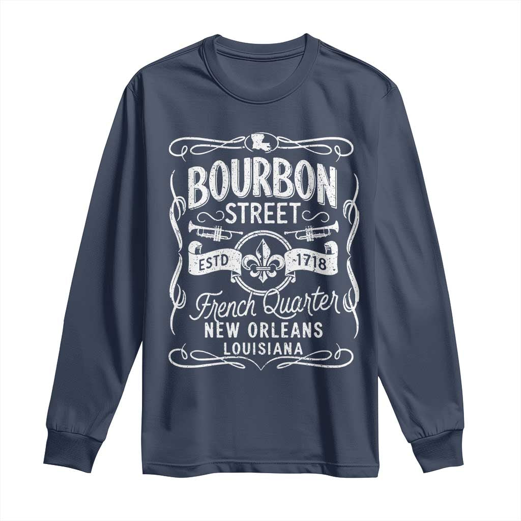 Bourbon Street French Quarter New Orleans Vintage Scrollwork Long Sleeve Shirt TS11 Navy Print Your Wear