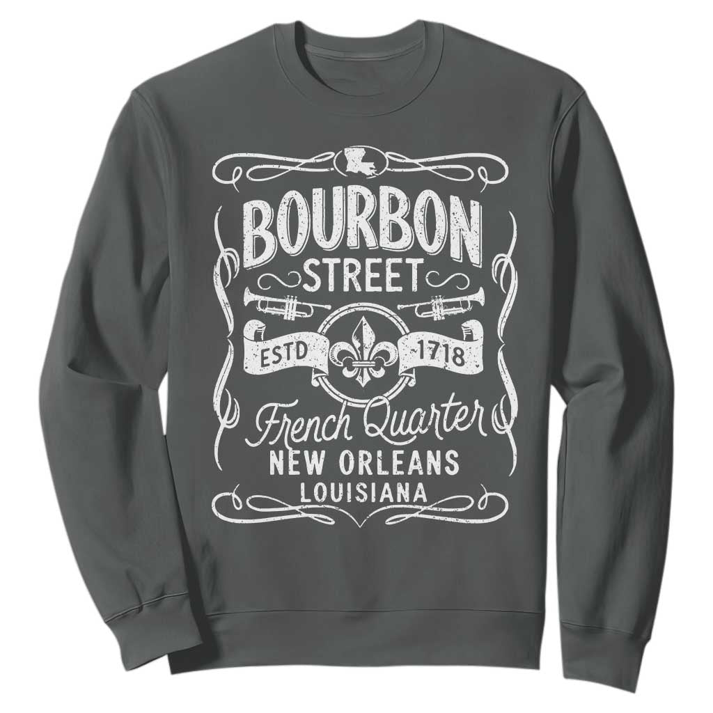 Bourbon Street French Quarter New Orleans Vintage Scrollwork Sweatshirt TS11 Dark Heather Print Your Wear