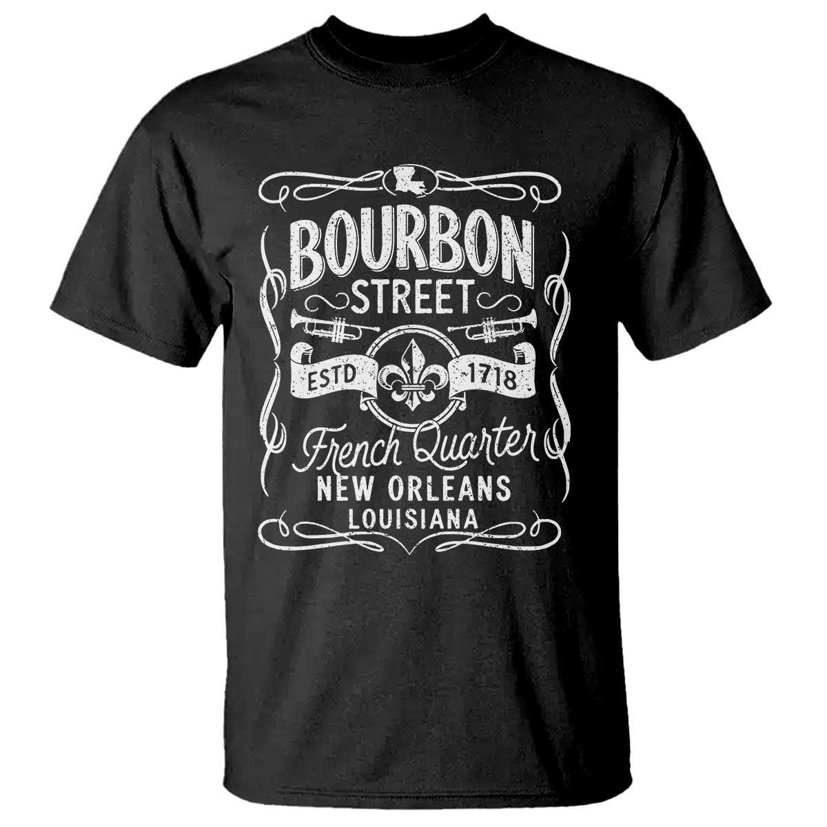 Bourbon Street French Quarter New Orleans Vintage Scrollwork T Shirt TS11 Black Print Your Wear