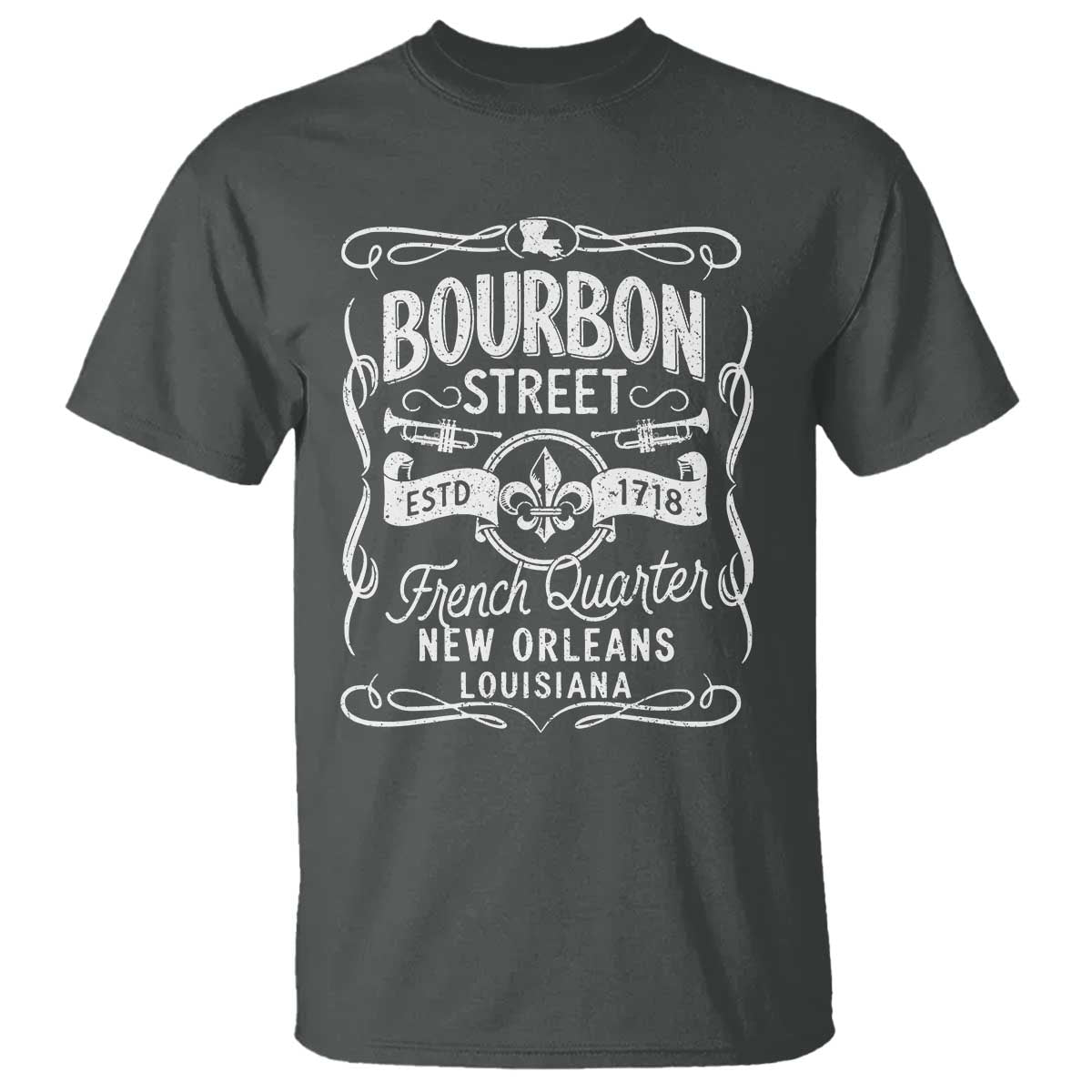 Bourbon Street French Quarter New Orleans Vintage Scrollwork T Shirt TS11 Dark Heather Print Your Wear
